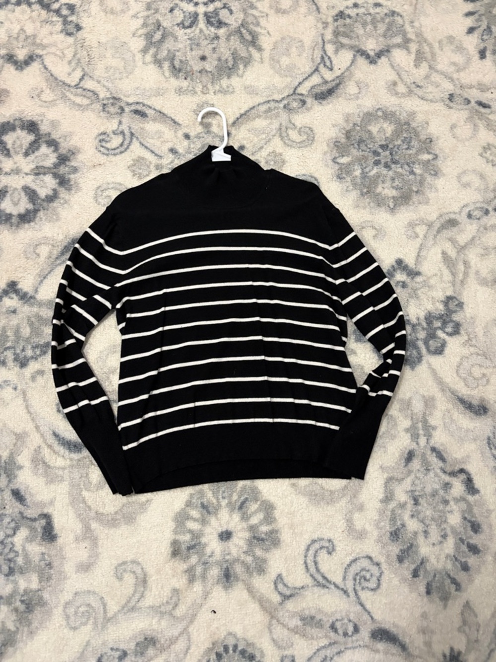 89th & Madison Black Sweater with White Stripes - Turtleneck Style